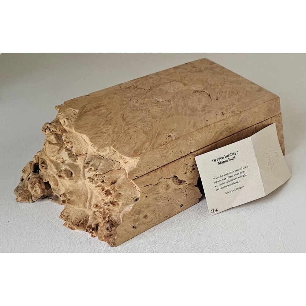 Michael Elkan Oregon Birdseye Maple Burl Box Handmade Wood Trinket Box Art Waxed
